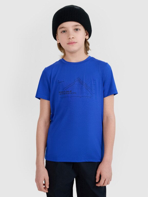 Chłopięcy t-shirt trekkingowy 4F 4FJWSS25TFTSM1212 - niebieski