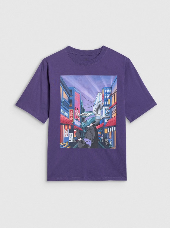 Chłopięcy t-shirt z nadrukiem 4F 4FJRAW25TTSHM3061 - fioletowy