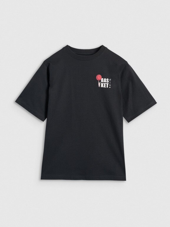 Chłopięcy t-shirt z nadrukiem 4F 4FJRAW25TTSHM3066 - czarny