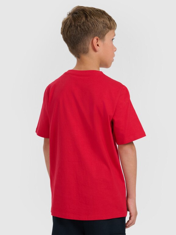 Chłopięcy t-shirt z nadrukiem 4F 4FJRAW25TTSHM3168 - czerwony