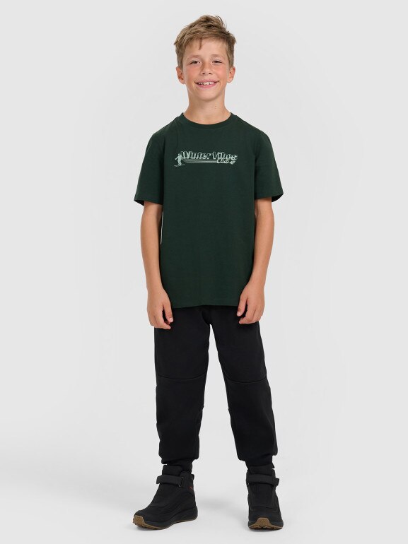 Chłopięcy t-shirt z nadrukiem 4F 4FJRAW25TTSHM3168 - zielony