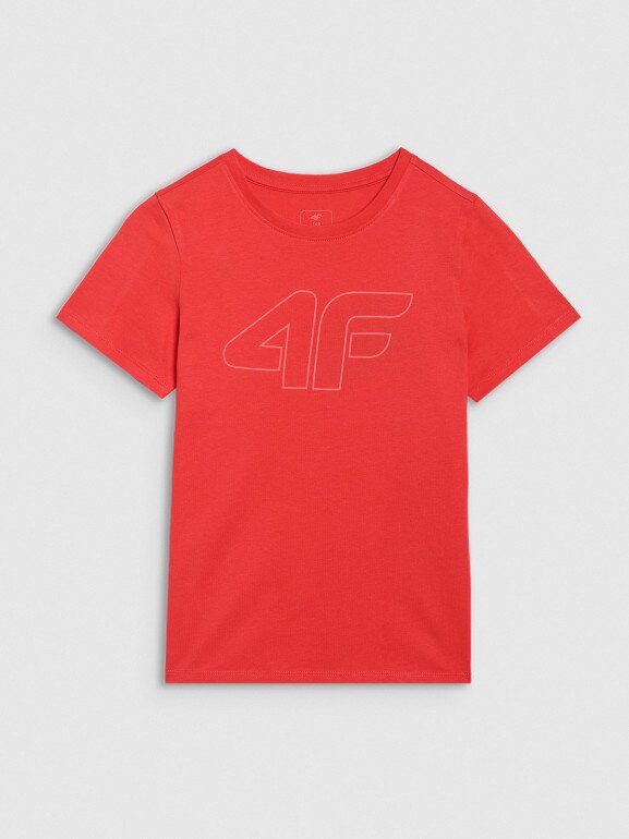 Chłopięcy t-shirt z nadrukiem 4F 4FJRAW25TTSHM3261 - czerwony