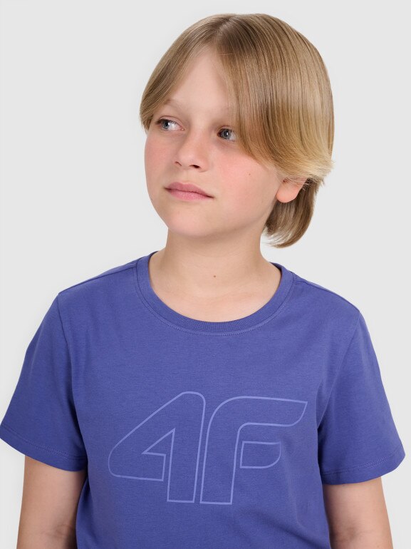 Chłopięcy t-shirt z nadrukiem 4F 4FJRAW25TTSHM3261 - niebieski