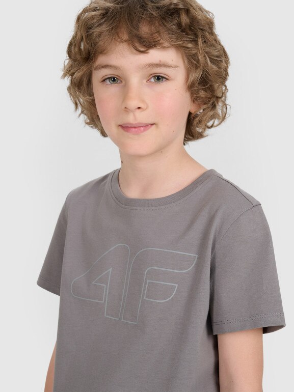Chłopięcy t-shirt z nadrukiem 4F 4FJRAW25TTSHM3261 - szary