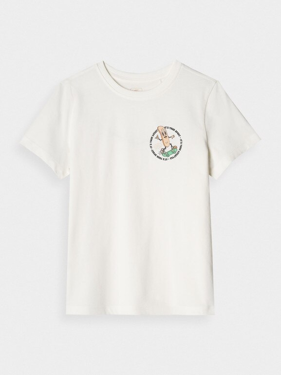 Chłopięcy t-shirt z nadrukiem 4F 4FJRSS25TTSHM2565 - biały