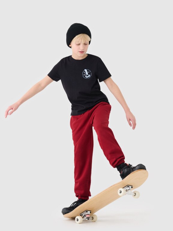 Chłopięcy t-shirt z nadrukiem 4F 4FJRSS25TTSHM2565 - czarny