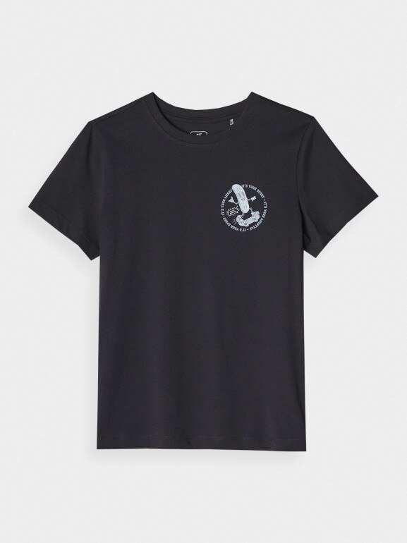 Chłopięcy t-shirt z nadrukiem 4F 4FJRSS25TTSHM2565 - czarny