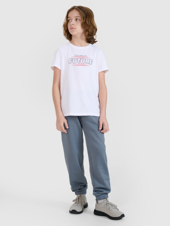 Chłopięcy t-shirt z nadrukiem 4F 4FJRSS25TTSHM2820 - biały