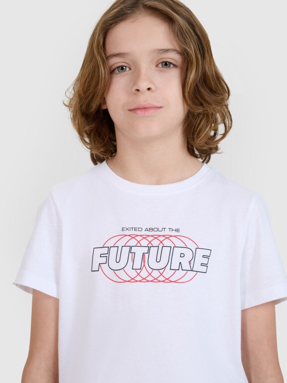 Chłopięcy t-shirt z nadrukiem 4F 4FJRSS25TTSHM2820 - biały