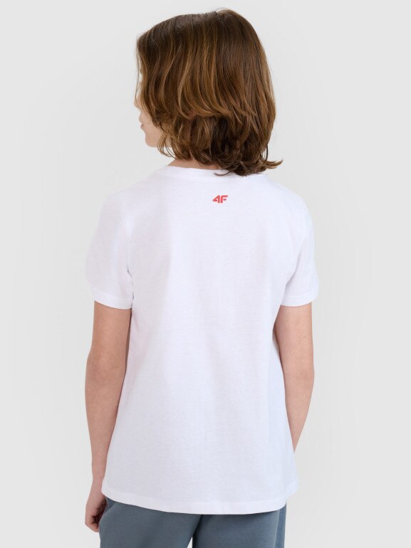 Chłopięcy t-shirt z nadrukiem 4F 4FJRSS25TTSHM2820 - biały