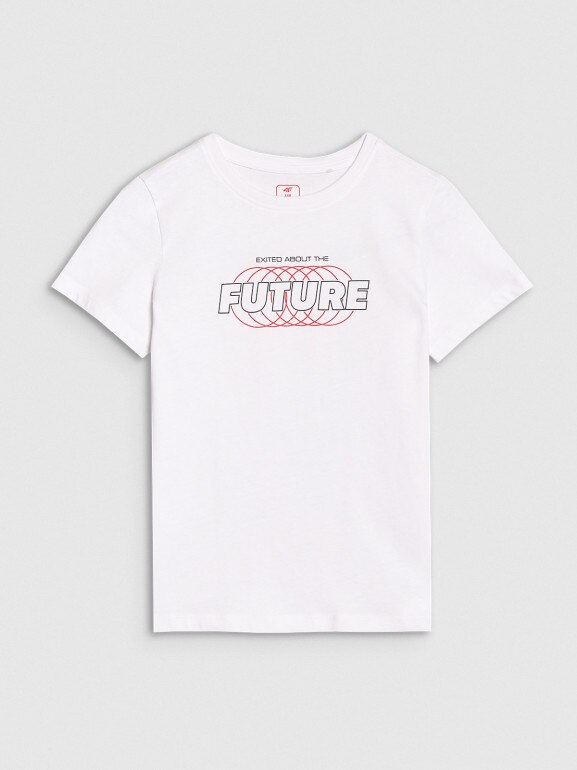 Chłopięcy t-shirt z nadrukiem 4F 4FJRSS25TTSHM2820 - biały