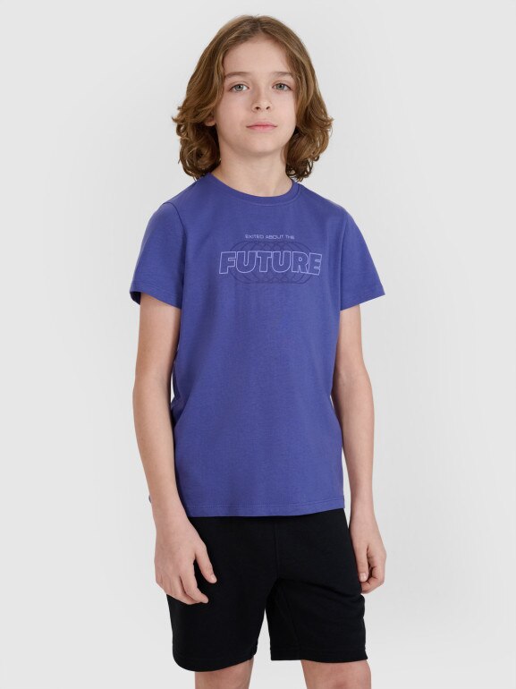 Chłopięcy t-shirt z nadrukiem 4F 4FJRSS25TTSHM2820 - fioletowy