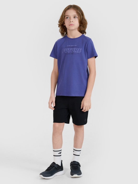 Chłopięcy t-shirt z nadrukiem 4F 4FJRSS25TTSHM2820 - fioletowy