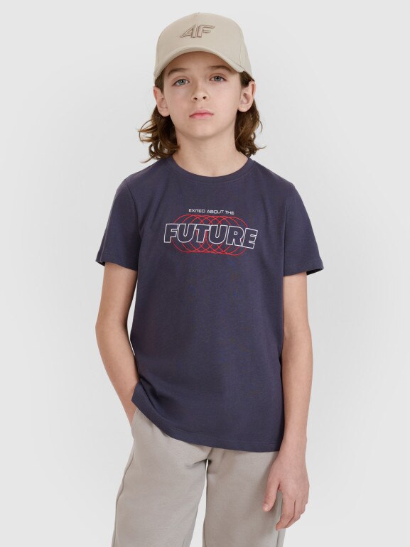 Chłopięcy t-shirt z nadrukiem 4F 4FJRSS25TTSHM2820 - szary