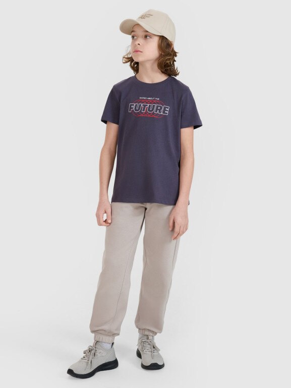 Chłopięcy t-shirt z nadrukiem 4F 4FJRSS25TTSHM2820 - szary