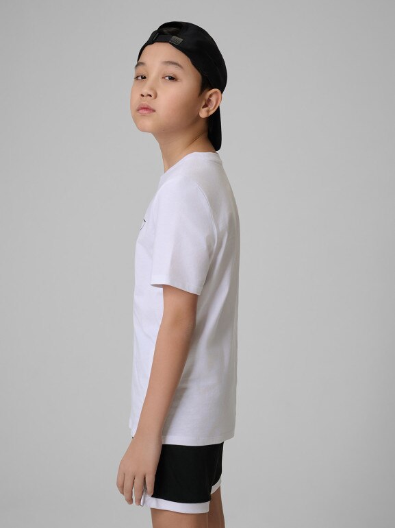 Chłopięcy t-shirt z nadrukiem 4F 4FJRSS26TTSHM3599 - biały