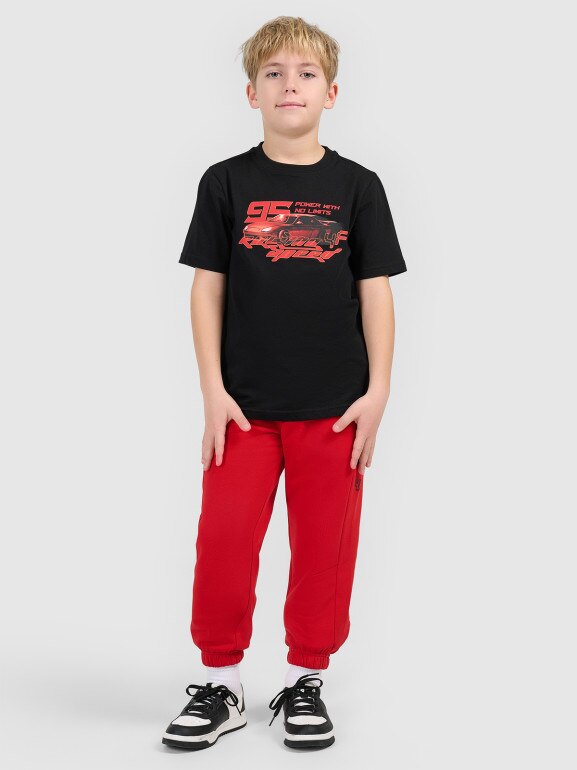 Chłopięcy t-shirt z nadrukiem 4F 4FJRSS26TTSHM3681 - czarny