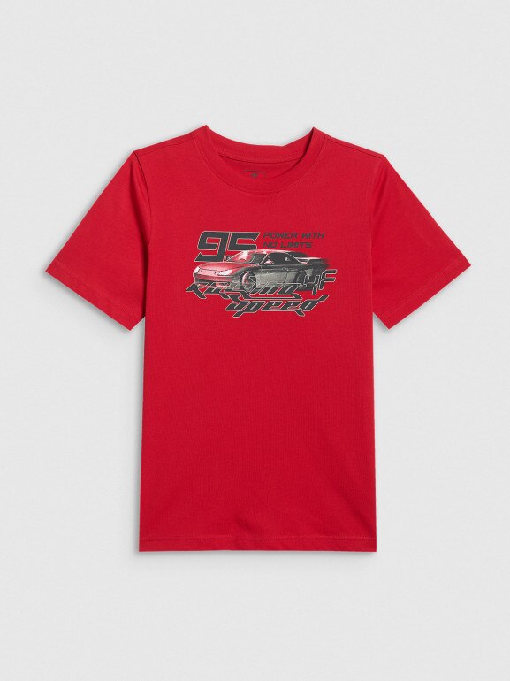 Chłopięcy t-shirt z nadrukiem 4F 4FJRSS26TTSHM3681 - czerwony