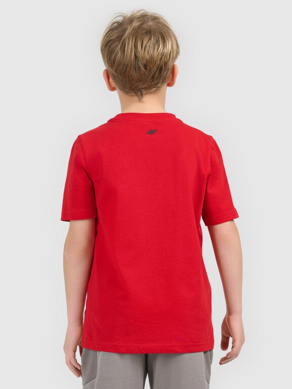 Chłopięcy t-shirt z nadrukiem 4F 4FJRSS26TTSHM3681 - czerwony