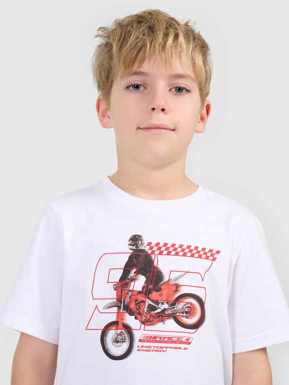 Chłopięcy t-shirt z nadrukiem 4F 4FJRSS26TTSHM3682 - biały