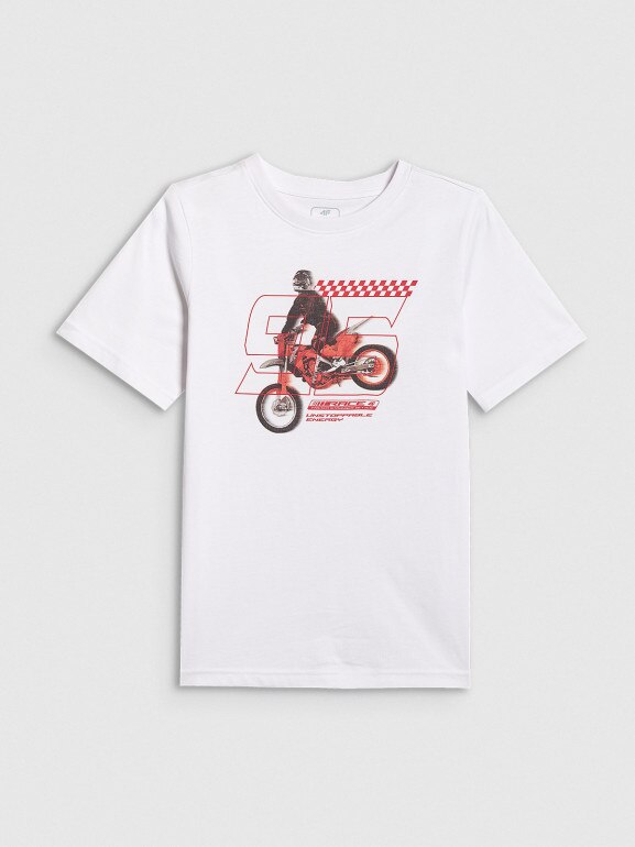Chłopięcy t-shirt z nadrukiem 4F 4FJRSS26TTSHM3682 - biały