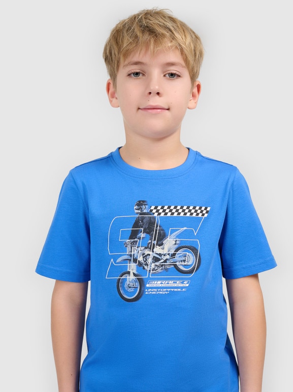 Chłopięcy t-shirt z nadrukiem 4F 4FJRSS26TTSHM3682 - niebieski