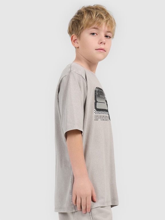 Chłopięcy t-shirt z nadrukiem 4F 4FJRSS26TTSHM3684 - szary