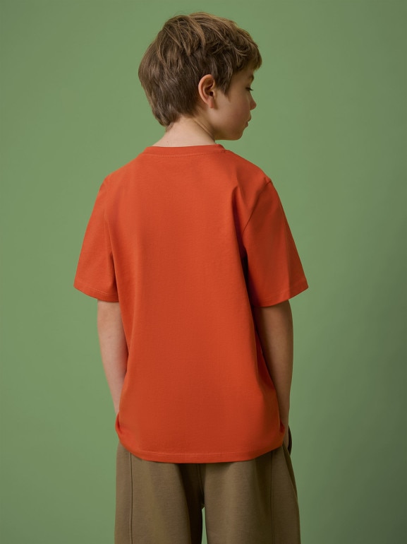 Chłopięcy t-shirt z nadrukiem 4F 4FJRSS26TTSHM3695 - pomarańczowy