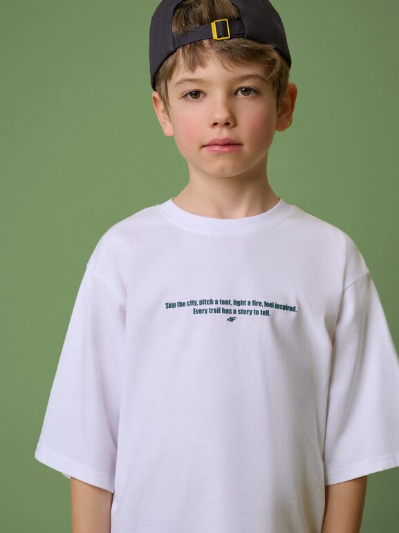 Chłopięcy t-shirt z nadrukiem 4F 4FJRSS26TTSHM3696 - biały