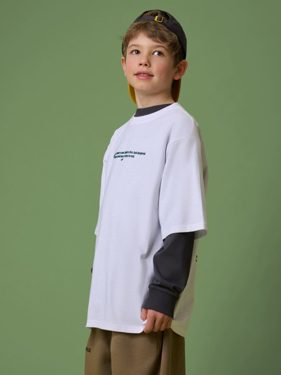 Chłopięcy t-shirt z nadrukiem 4F 4FJRSS26TTSHM3696 - biały