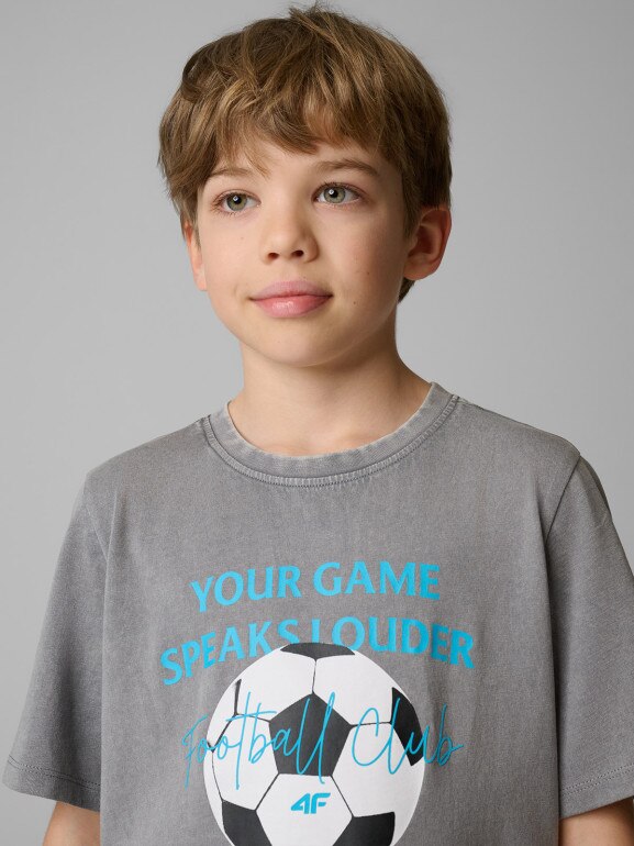 Chłopięcy t-shirt z nadrukiem 4F 4FJRSS26TTSHM3833 - szary