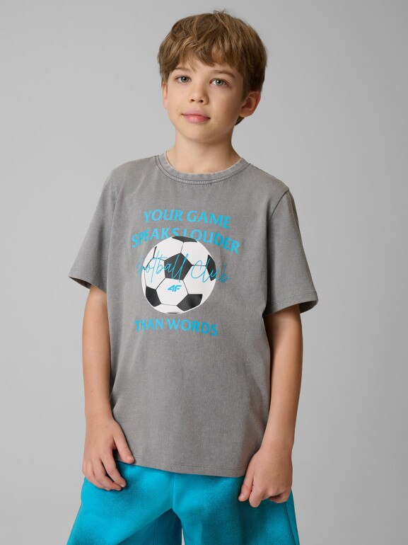 Chłopięcy t-shirt z nadrukiem 4F 4FJRSS26TTSHM3833 - szary