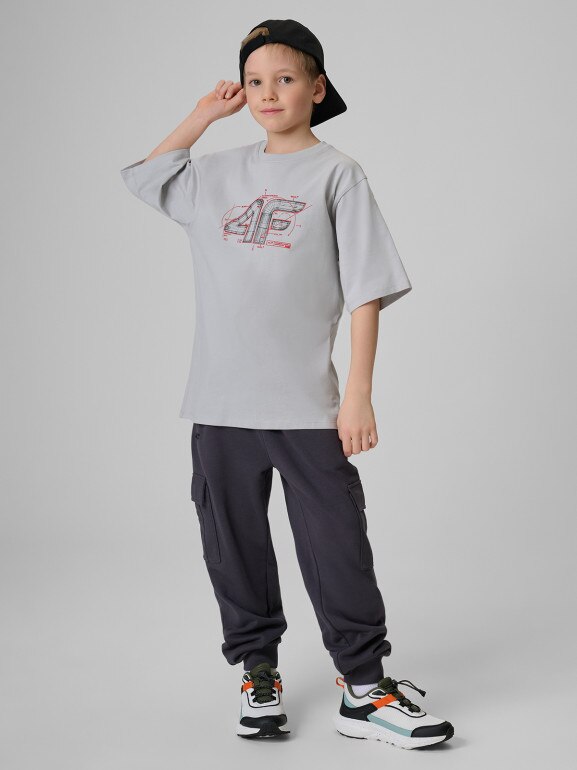 Chłopięcy t-shirt z nadrukiem 4F 4FJRSS26TTSHM3857 - szary