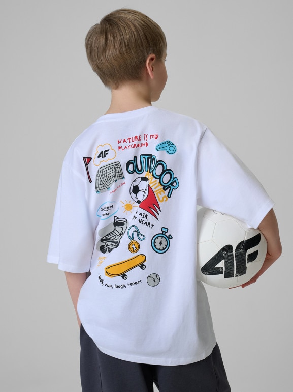 Chłopięcy t-shirt z nadrukiem 4F 4FJRSS26TTSHM3858 - biały