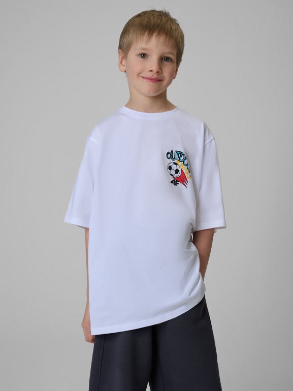 Chłopięcy t-shirt z nadrukiem 4F 4FJRSS26TTSHM3858 - biały