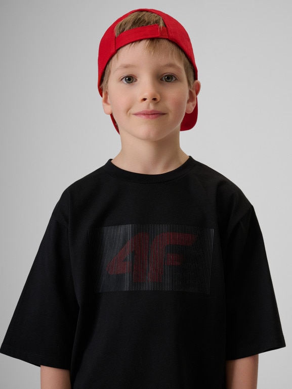 Chłopięcy t-shirt z nadrukiem 4F 4FJRSS26TTSHM3860 - czarny