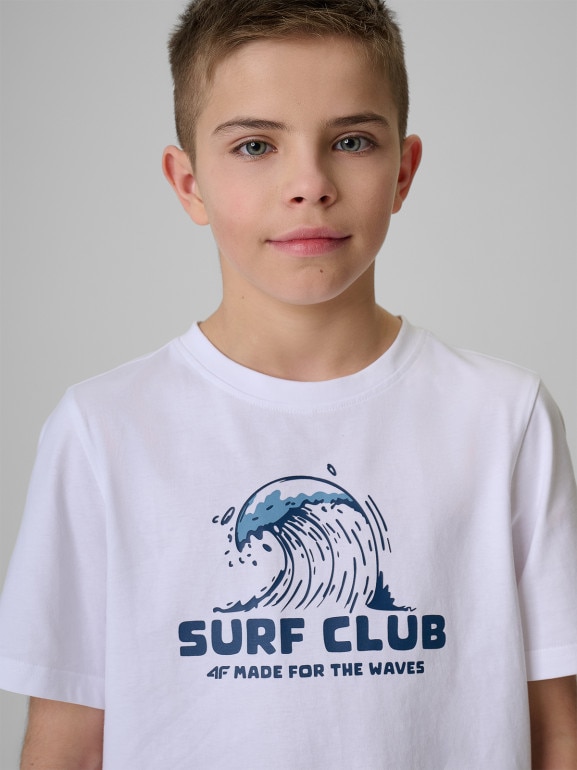 Chłopięcy t-shirt z nadrukiem 4F 4FJRSS26TTSHM3901 - biały