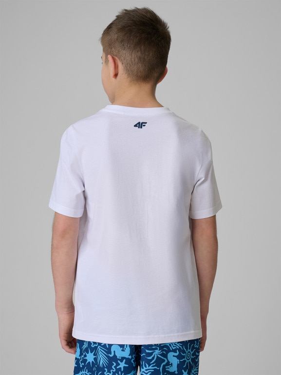 Chłopięcy t-shirt z nadrukiem 4F 4FJRSS26TTSHM3901 - biały