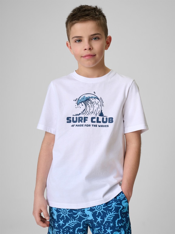 Chłopięcy t-shirt z nadrukiem 4F 4FJRSS26TTSHM3901 - biały