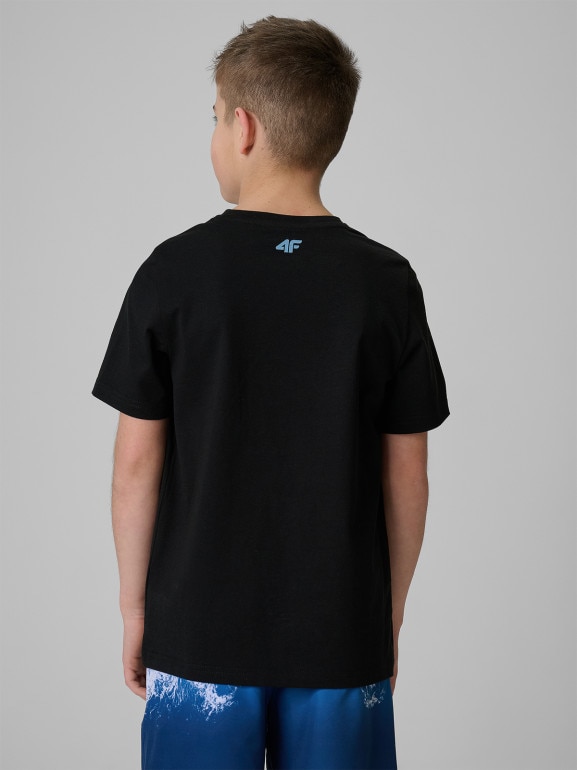 Chłopięcy t-shirt z nadrukiem 4F 4FJRSS26TTSHM3902 - czarny