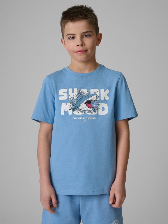 Chłopięcy t-shirt z nadrukiem 4F 4FJRSS26TTSHM3902 - niebieski