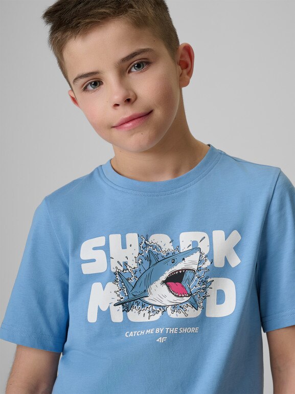 Chłopięcy t-shirt z nadrukiem 4F 4FJRSS26TTSHM3902 - niebieski