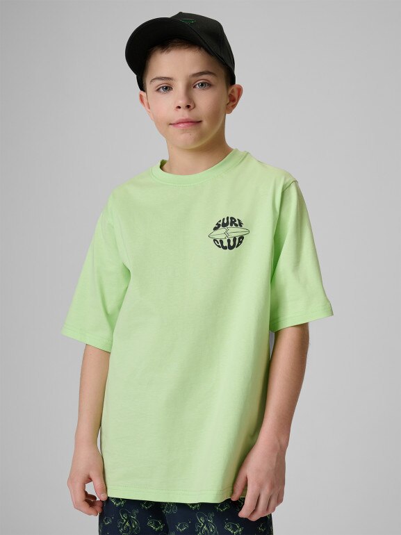 Chłopięcy t-shirt z nadrukiem 4F 4FJRSS26TTSHM3905 - zielony