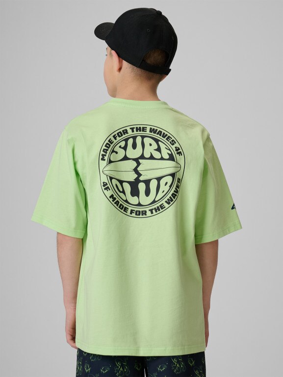 Chłopięcy t-shirt z nadrukiem 4F 4FJRSS26TTSHM3905 - zielony