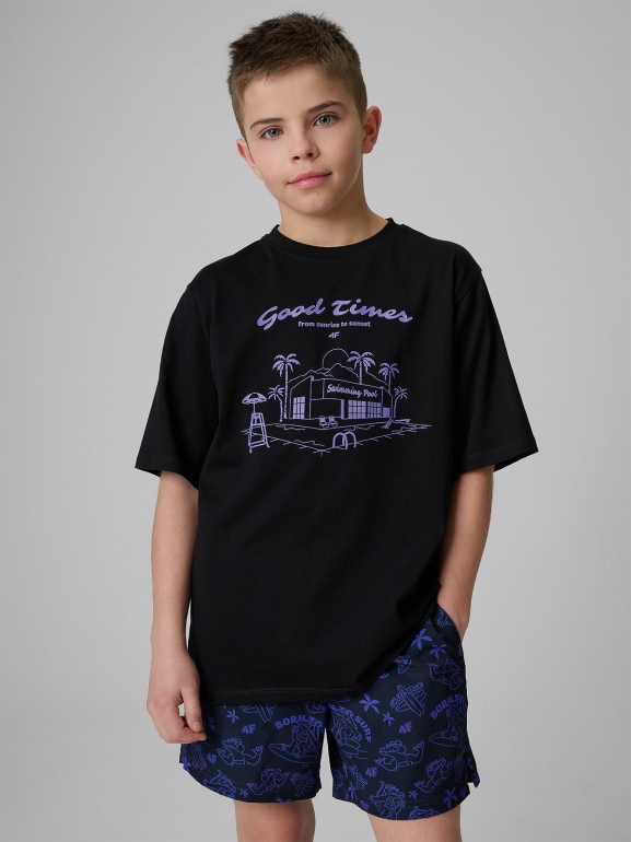 Chłopięcy t-shirt z nadrukiem 4F 4FJRSS26TTSHM3907 - czarny