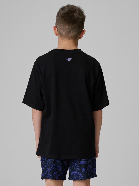 Chłopięcy t-shirt z nadrukiem 4F 4FJRSS26TTSHM3907 - czarny