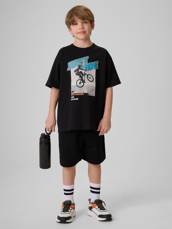Chłopięcy t-shirt z nadrukiem 4F 4FJRSS26TTSHM4169 - czarny