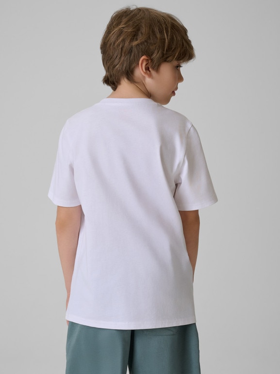 Chłopięcy t-shirt z nadrukiem 4F 4FJRSS26TTSHM4171 - biały