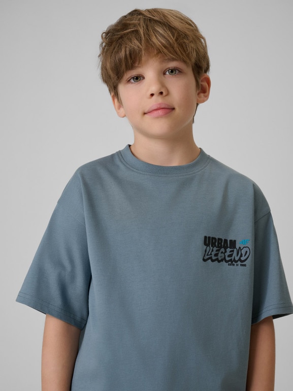 Chłopięcy t-shirt z nadrukiem 4F 4FJRSS26TTSHM4175 - denim