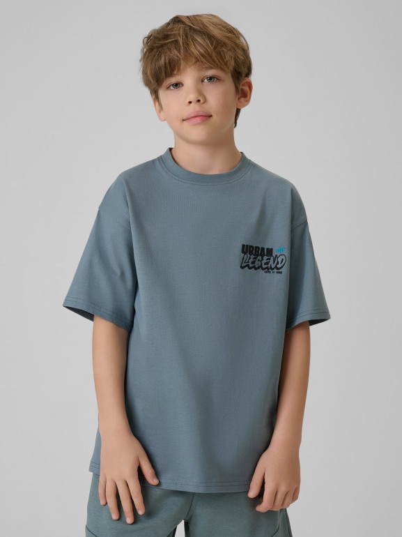 Chłopięcy t-shirt z nadrukiem 4F 4FJRSS26TTSHM4175 - denim